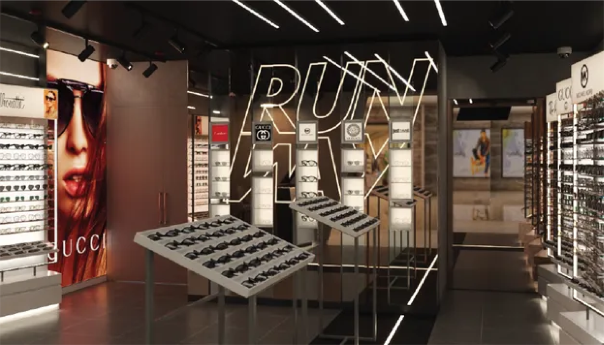 Interior of Runway sunglasses store